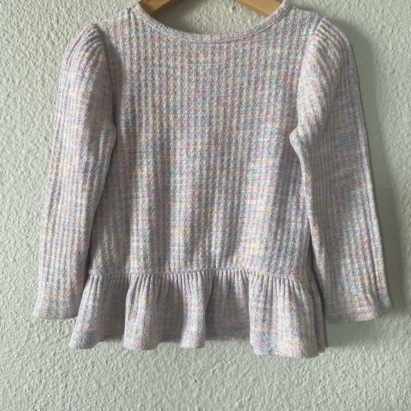 Cat & Jack Waffle Knit Top Girls 3T Pastel Peplum Long Sleeve - Picture 3 of 7